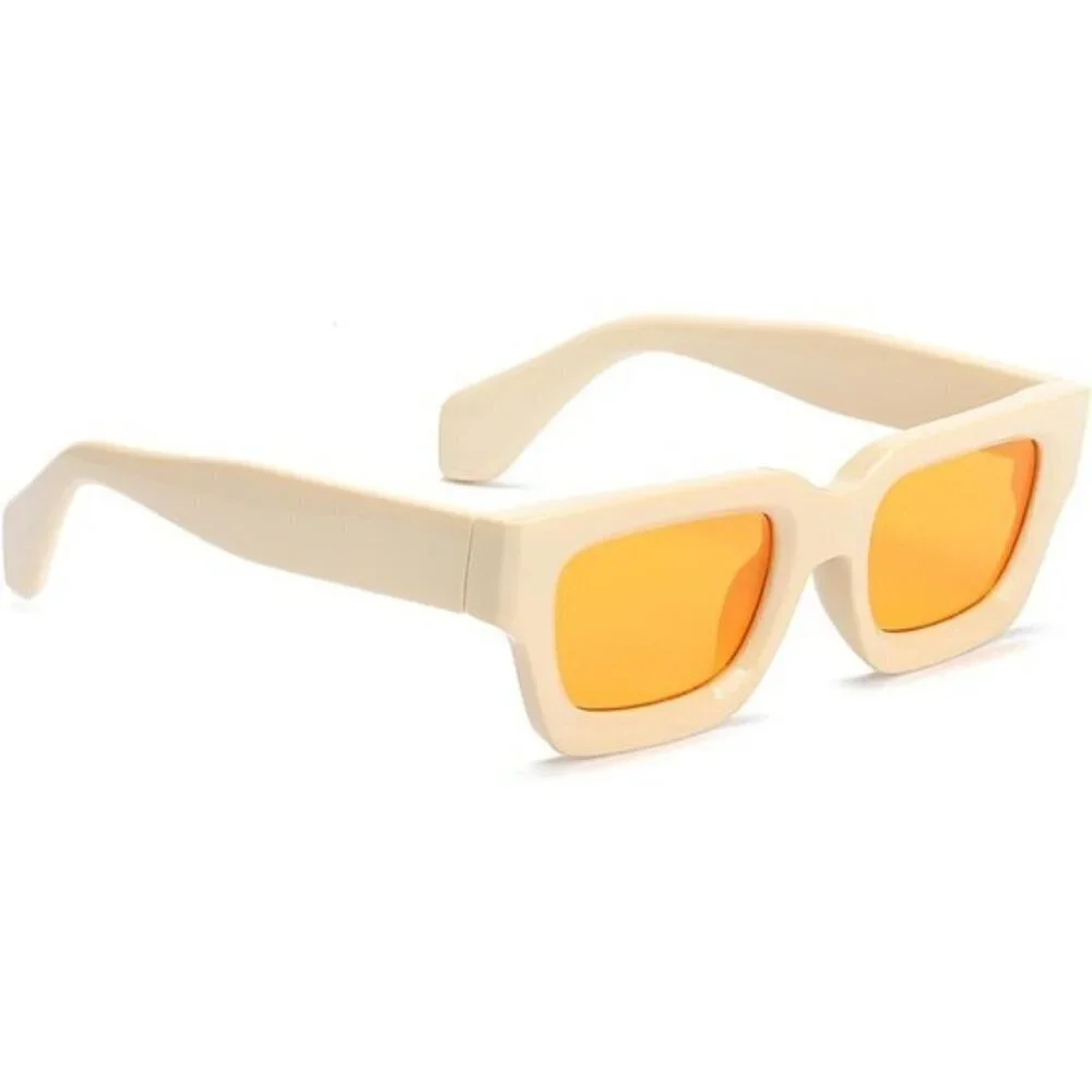 ⚡Men Yellow Fashion Thick Trendy Square Shades Rectangle Designer SunGlasses